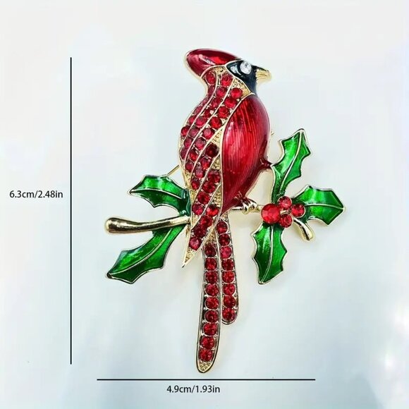 Brooch Cardinal Rhinestone Red Bird Enamel Holiday Heaven Pretty Trendy Stylish - Picture 4 of 4